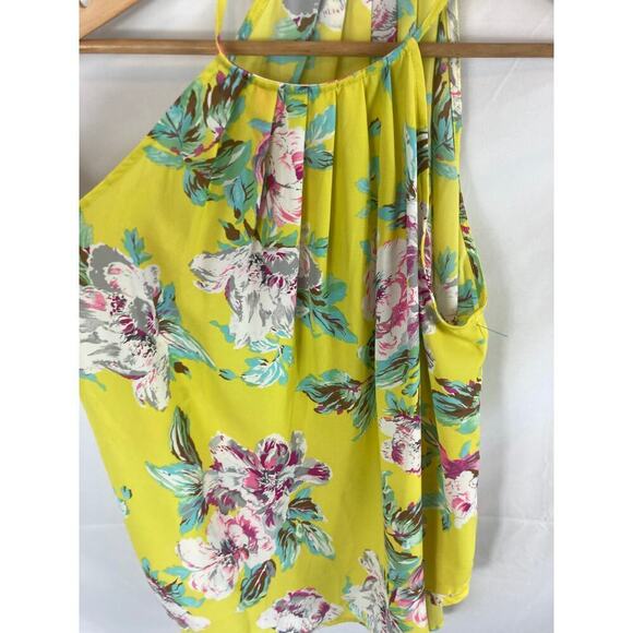 Lush Pleated Halter Tank Yellow Floral Pattern Size XS - Picture 3 of 6